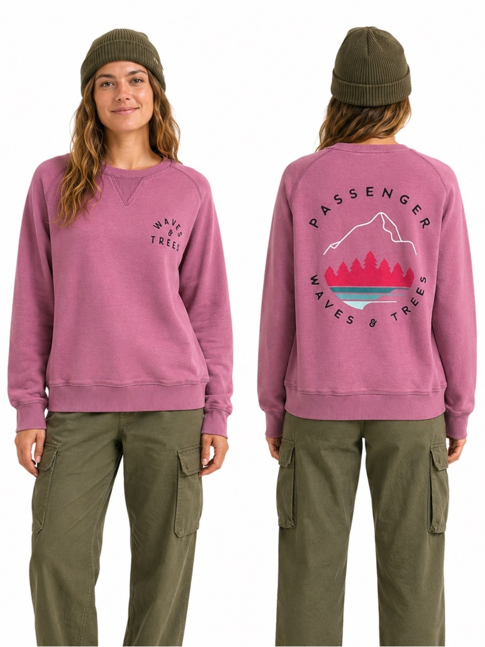 Passenger Waves & Trees Orchid Purple 100% Cotton Sweatshirt XS Gorpcore Granola